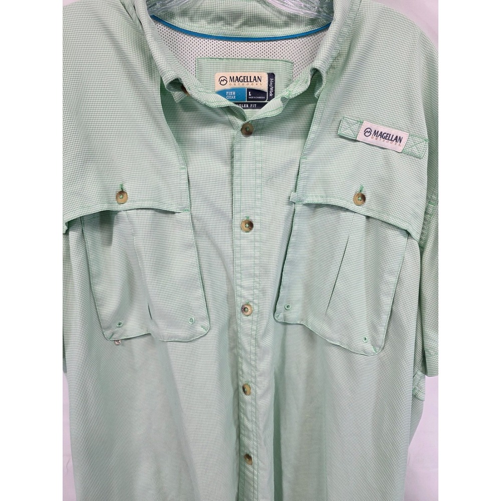 Magellan Outdoors Fish Gear Shirt Mens Large Green Gingham Angler Fit MagWick L - Picture 4 of 8
